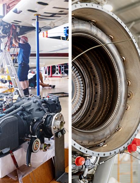 A collage  of engineering images from the hangar.